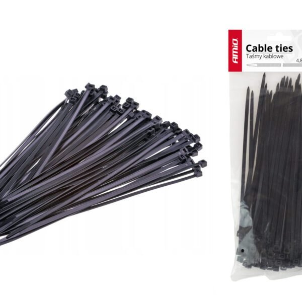 Amio – Δεματικά καλωδίων tie wrap 02157 μαύρα 4,8x350mm, εξασφαλίστε κορυφαία αντοχή συγκράτησης και άψογη οργάνωση σε μεγάλης κλίμακας οδεύσεις – 100 Τεμ. (02157/AM)