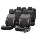 Καλύμματα Αυτοκινήτου Otom Reflective Design Universal Jacquard / Rachel / Δερματίνη Σετ Εμπρός / Πίσω 11 Τεμαχίων Μαύρο Με Κόκκινη Ραφή RFL-2601