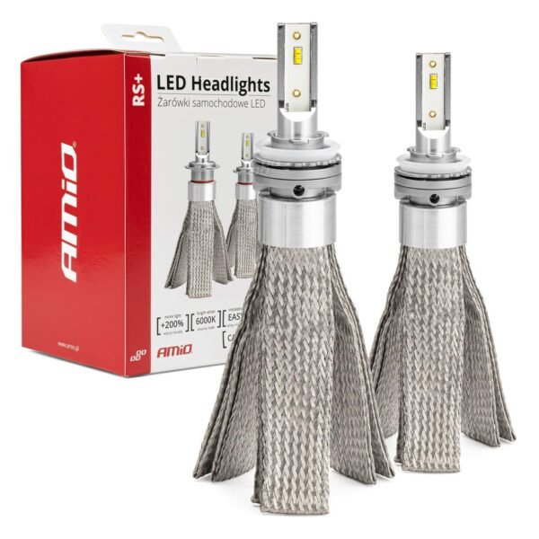 Amio - Λάμπες LED H8/H9/H11 τύπου RS+ Series τάση λειτουργίας 12-36V απόδοσης 50W με ψύκτρα λεπίδες φτερού Can-bus για Επιβατικά Αυτοκίνητα και Φορτηγά - 2 τεμ. (01086/71775/AM)