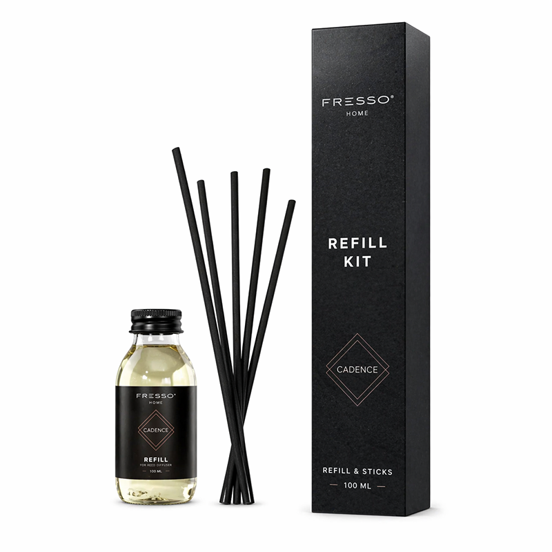 390037FRE_1 Fresso - Κιτ Αναπλήρωσης με Άρωμα Cadence 100 ml Premium Home Refill Kit και 6 Μαύρα Στικ από Fiberglass για Αρωματικό Χώρου Reed Diffuser - 1 Τεμ. (390037/FRE) - Image 1