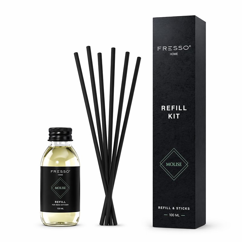 390044FRE_1 Fresso - Κιτ Αναπλήρωσης με Άρωμα Molise 100 ml Premium Home Refill Kit και 6 Μαύρα Στικ από Fiberglass για Αρωματικό Χώρου Reed Diffuser - 1 Τεμ. (390044/FRE) - Image 1