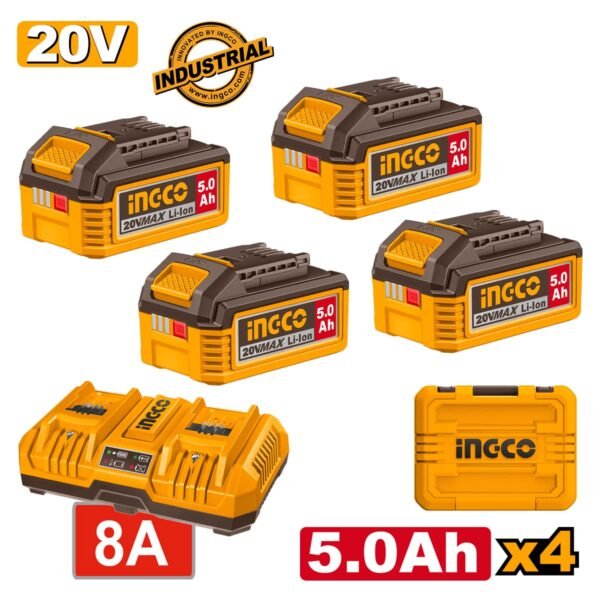 Μπαταρίες 4 τεμ. 20V 5.0Ah + Ταχυφορτιστής 8A  2 Θέσεων + Βαλίτσα Σετ 6 τεμ.
