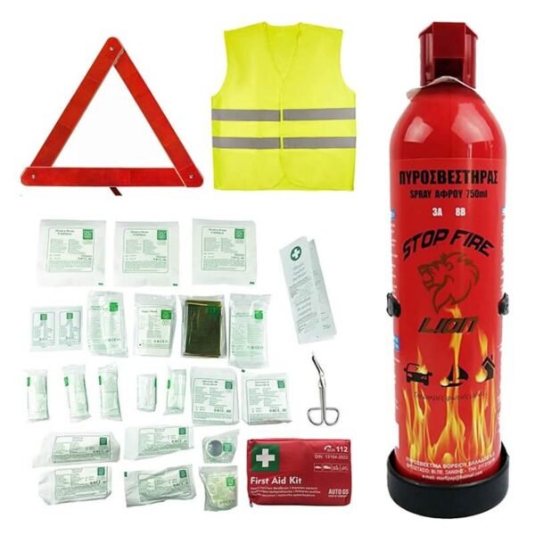 0034133 1 set asfaleias aytokinhtoy set kteo 4 temaxia trigwno farmakeio pyrosbesthras 750ml gileko kitrino auto gs 99350 21171 01