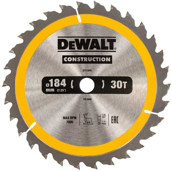 ΔΙΣΚΟΙ ΞΥΛΟΥ DEWALT DT1940 184mm Φ16 ΜΕ 30 ΔΟΝΤΙΑ  ATB