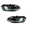 Μπροστινά Φανάρια Set Για Vw Polo AW 17+ DRL Led Tube GTI Look Μαύρα Με Ασημί Γραμμή Upgrade With Xenon With Motor Carner - Image 3